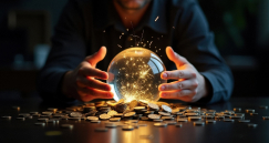 person using crystal ball to predict finances
